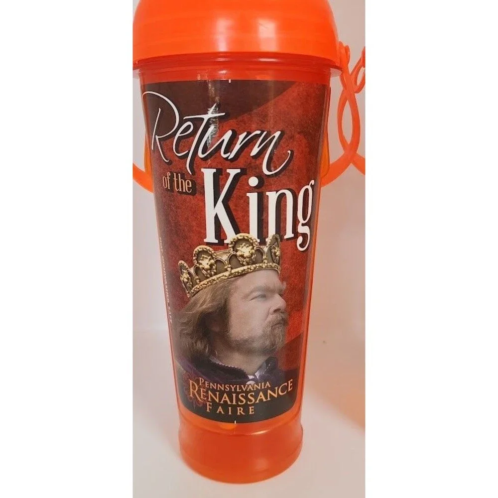 PA Renaissance Faire 2015 Souvenir Cup 2pc Set Pair Embossed Logo Plastic Orange
